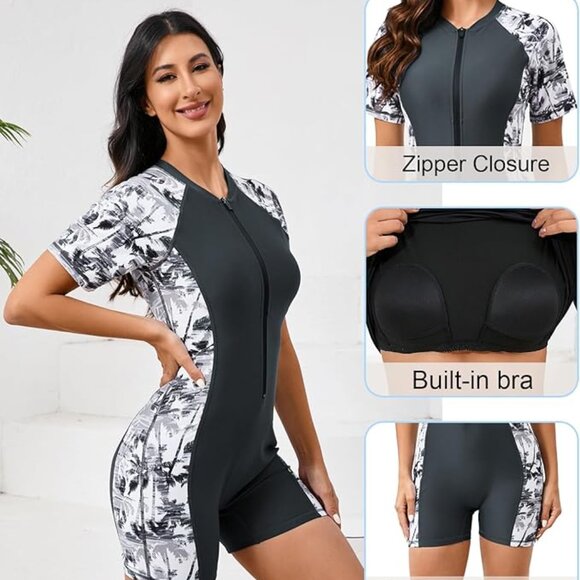 HALCURT Other - Halcurt Women's Boyleg One Piece Rash Guard with Built in Bra UPF50+